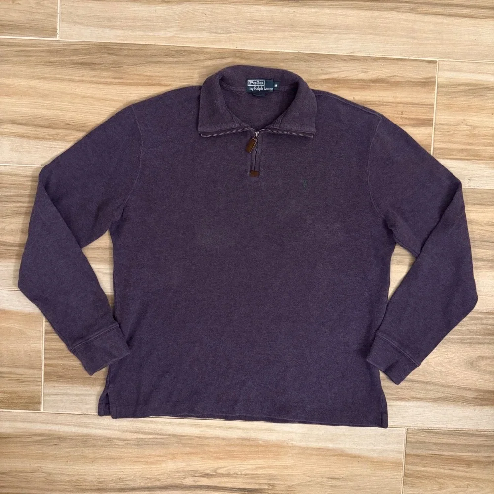 Vintage Polo Ralph Lauren French Rib 1/4 Zip Pullover Sweater Purple Mens M